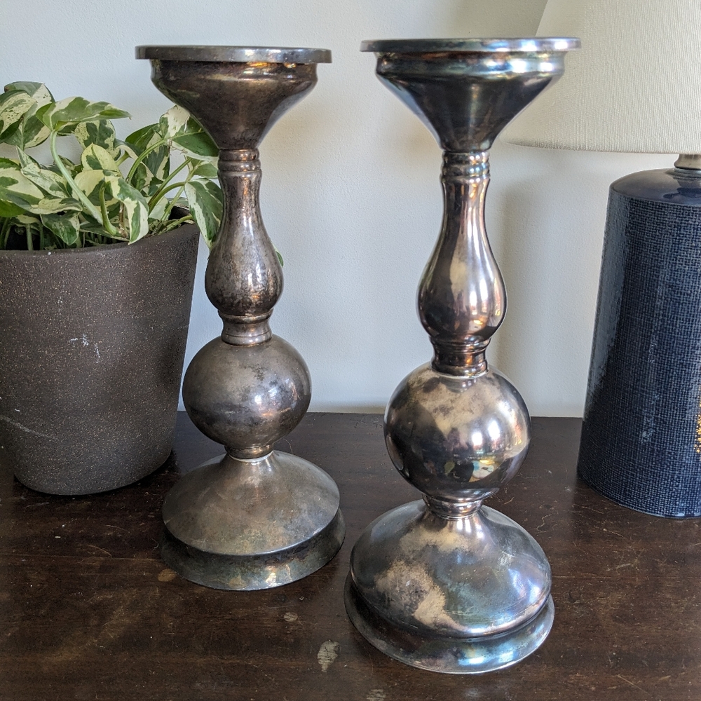 Pottery Barn Silver Candleholders